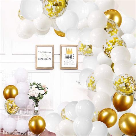 Mioparty™ Gold White Confetti Balloons 12 Inch Gold Metallic Balloons
