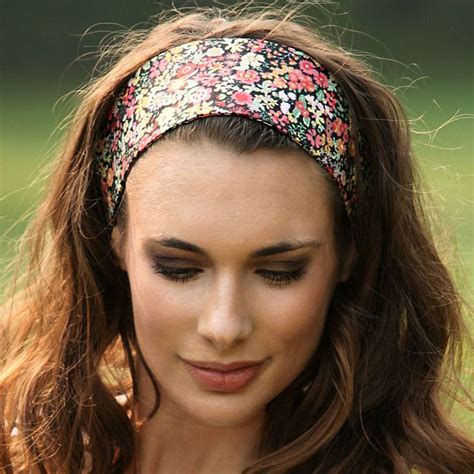 Wide Headband Floral Print On Black Wide Headband Floral Headbands Headbands For Women