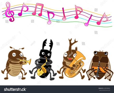 Summer Insect Band Plays Musical Instruments Stock Vector Royalty Free