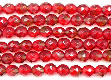 47 Strand Approx 15pcs 8mm Czech Fire Polished Glass Faceted Round