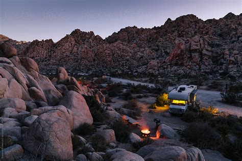 Recreational Vehicle Rv Camping At Campground Sunset Landscape With By Stocksy Contributor