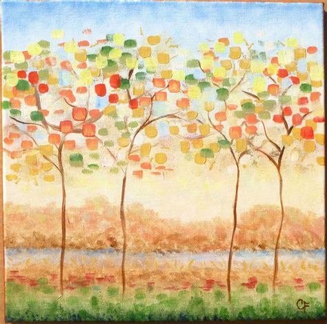 Whimsical Modern Fall Tree Painting 12x12 Square By Pastelpond