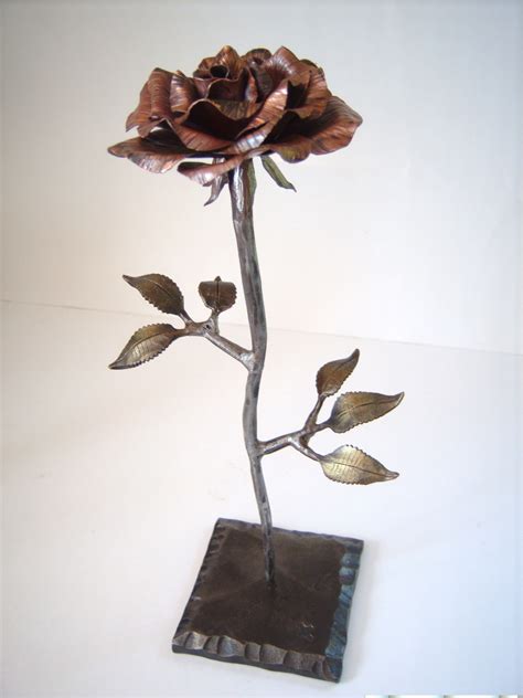 Copper Rose Sculpture For Sale By Local Metal Artist
