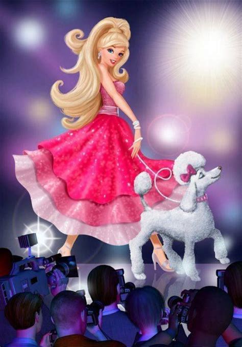 Barbie Is Walking Her Poodle Down The Runway In A Pink Dress And White Shoes