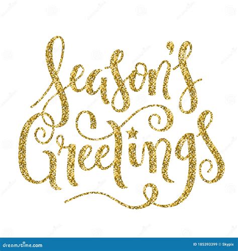 Season`s Greetings Gold Glitter Brush Calligraphy Banner Stock Vector