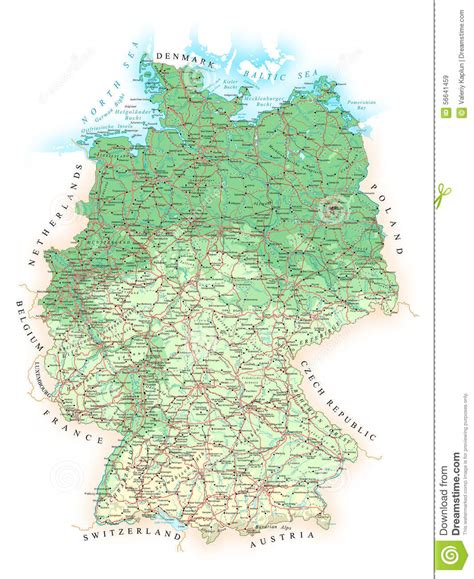 Germany - Detailed Topographic Map - Illustration. Stock Vector - Image