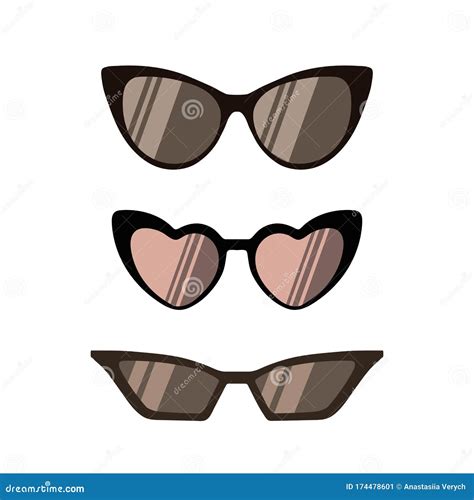 Set Vintage Sunglasses In Art Deco 1920s Style Isolated On White