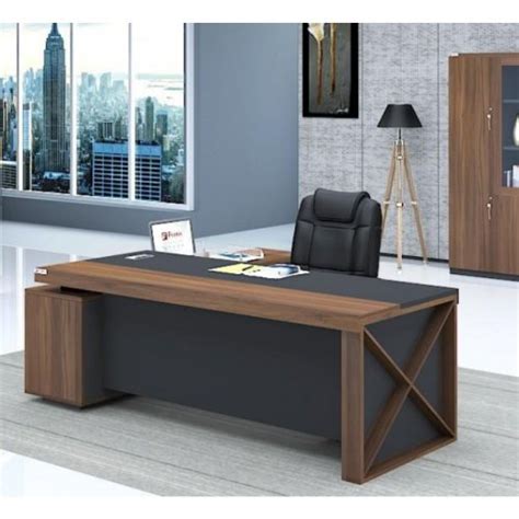 Buy Executive Office Table With Designer Walnut And Grey Material