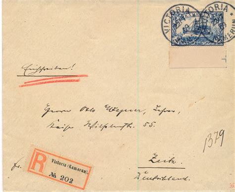 Die elektronische briefmarke tutorial (internetmarke). Kamerun 1909 - 2 Mark Kaiseryacht vom Unterrand auf E ...