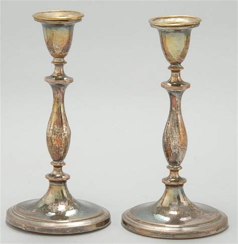 Lot Pair Of Sheffield Silver Plated Candlesticks