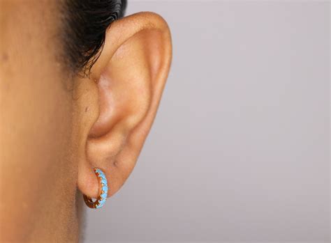 K Turquoise Hoop Earrings Solid Gold Hoop Earrings K Etsy