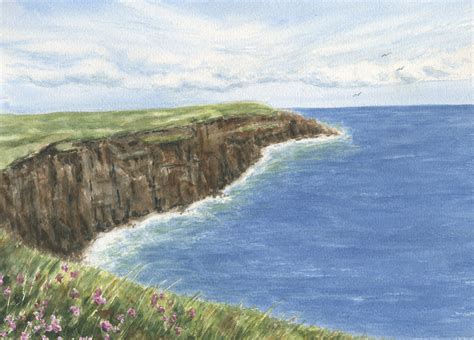 Cliffs Of Moher Ireland Watercolor Painting Print Framed Etsy