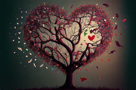Premium Photo Love Tree With Flying Hearts
