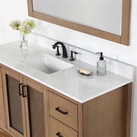 Issac Edwards Collection 60 Single Bathroom Vanity Set In Brown Pine With Carrara White