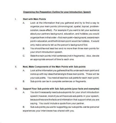 7 Introduction Speech Outline Templates Pdf Word