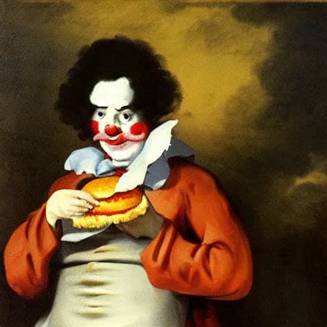 Ronald Mcdonald Eating A Hamburger Painting By Stable Diffusion