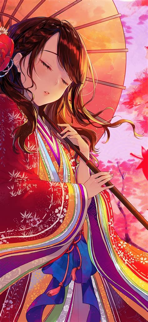 Anime Girl Kimono Maple Trees Autumn 4k Anime Wallpaper Redmi