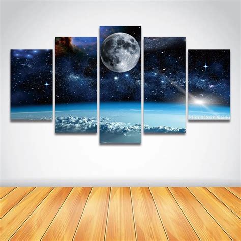 5 Panel Canvas Prints Space Universe Moon Planet Landscape Painting