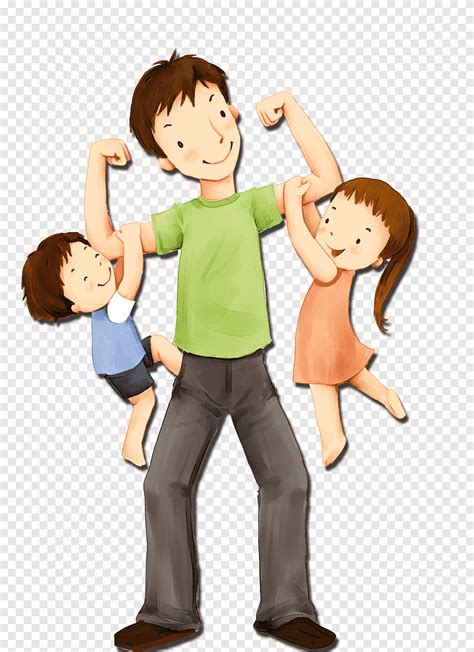 Fathers Day Sunday Child Illustration Dad And Kids Man Carrying Two