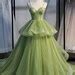 Hand Made Sage Green Tulle Prom Dressspaghetti Straps A Line Etsy UK