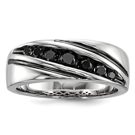 925 Sterling Silver Rhod Plated Black Diamond Mens Wedding Ring Band White Ebay