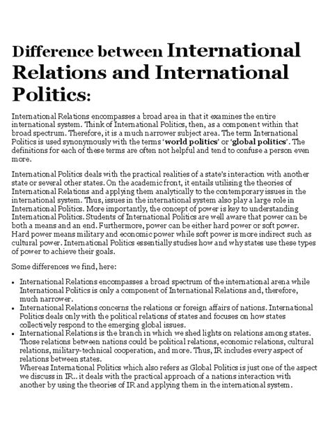 Pdf Difference Between International Relations And International