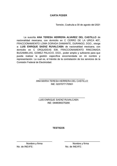 Onda Spedizione Rima Ejemplo De Una Carta Poder Simple Sala Sopportare