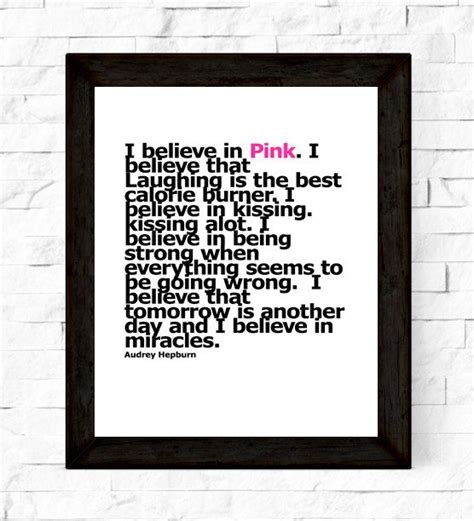 I Believe In Pink Audrey Hephurn Wall Art Audrey Hepburn Etsy