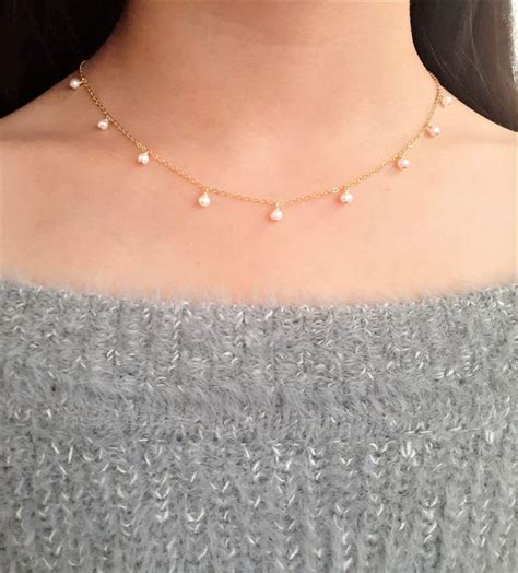 Dainty Freshwater Pearl Choker Necklacesterling Silver Inches None Delicate Choker