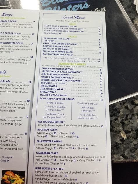 menu at blue waters caribbean and seafood grill restaurant temple hills