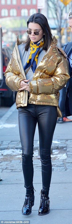 Kendall Jenner Wears Gold Puffer Jacket In New York City Daily Mail Online