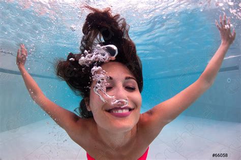 Happy Underwater Woman Portrait In Swimming Pool Stock Photo Crushpixel