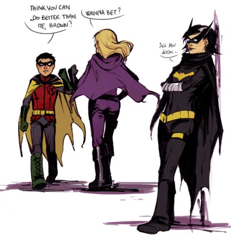 Batman And Batgirl Talking To Each Other In Front Of A White Background