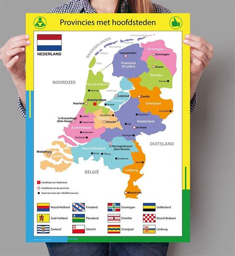 Poster Kaart Nederland Met Provincies En Hoofdsteden 50x70cm Bol