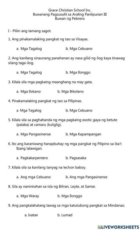 Mga Pangkat Ng Tao Sa Pilipinas Worksheet Live Worksheets