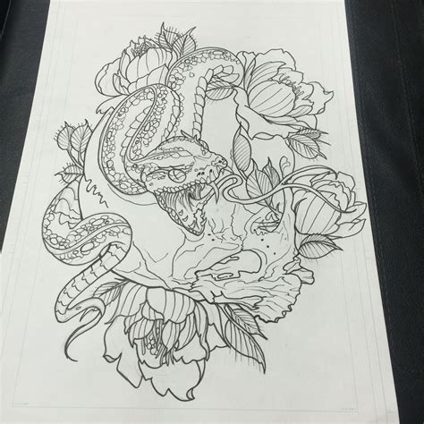 Early in january i had an idea.and so i began to draw. Skull flowers snake Japanese tattoo | Tatuajes, Tatuaje de ...