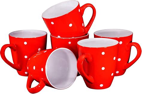 Polka Dot Coffee Mug Set Set Of 6 Large Sized 16 Ounce Ceramic Coffee