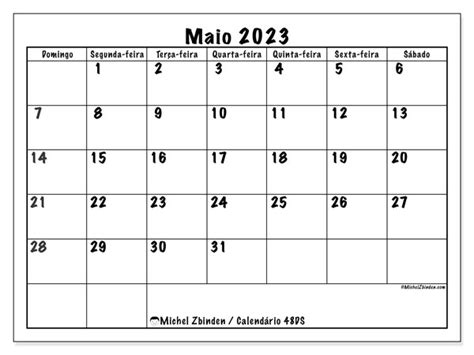 Calendário De Maio De 2023 Para Imprimir “45sd” Michel Zbinden Mo