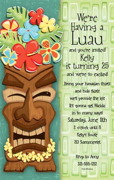 Tiki Time Invitation Hawaiian Party Invitation Summertime Luau Beach
