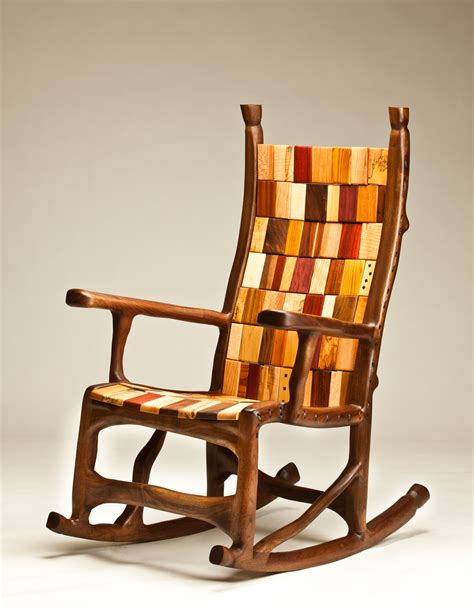 Hand Crafted Walnut Rope And Block Rocking Chair by Darin Caldwell