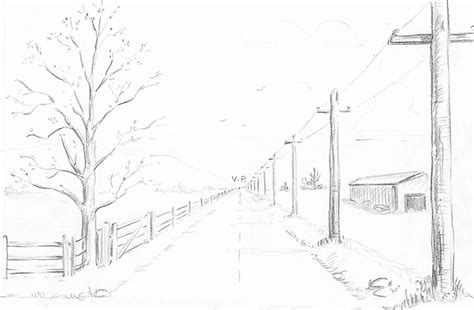 How To Draw Spring Landscape Scene In One Point Perspective Drawing