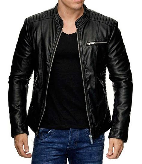 Mens Genuine Lambskin Leather Motorcycle Slim Fit Jacket Biker Leather Jacket