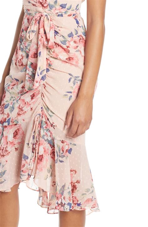 eliza j floral ruched chiffon faux wrap dress nordstrom