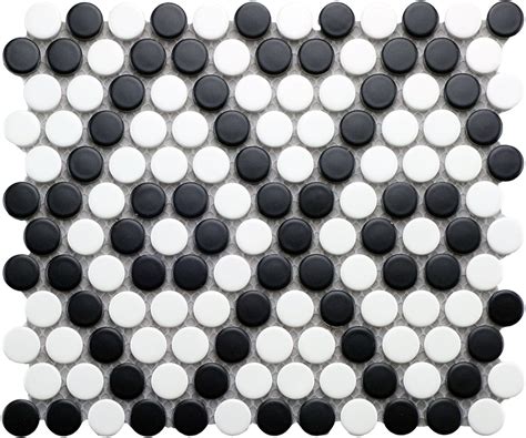 Cc Mosaics Matte Black And White Penny Round Mosaic 9x10 Tiles Direct