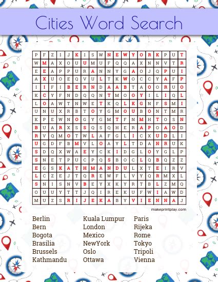 Cities Word Search Pdf Ready To Print And Play Customize The Words