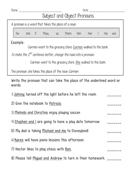 Pronouns Worksheets Subject And Object Pronouns Worksheets Pronoun Worksheets Free Pronoun