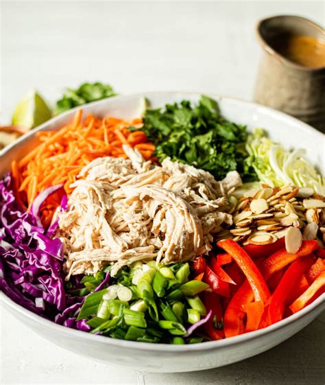 Fresh lettuce, crunchy cabbage, chicken, carrots, cucumber, edamame, peanuts, this salad makes an amazing lunch or unique dish for a brunch or. Chopped Thai Chicken Salad - All the Healthy Things