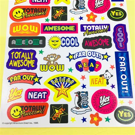 Vintage 90s Words Sticker Sheet Awesome Cool Wow Scrapbooking Etsy