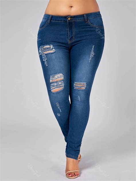 36 OFF Plus Size Zip Leg Ripped Skinny Jeans Rosegal
