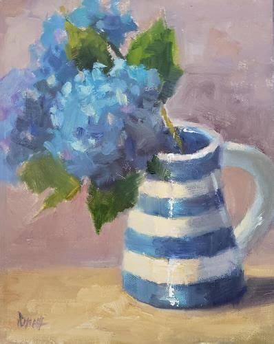 Daily Paintworks Blue Hydrangeas Original Fine Art For Sale